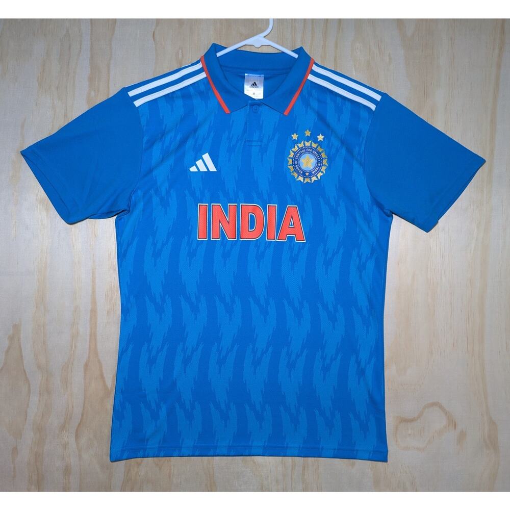Adidas Men's Medium India Cricket Jersey Polo Shirt BCCI ODI Blue Performance